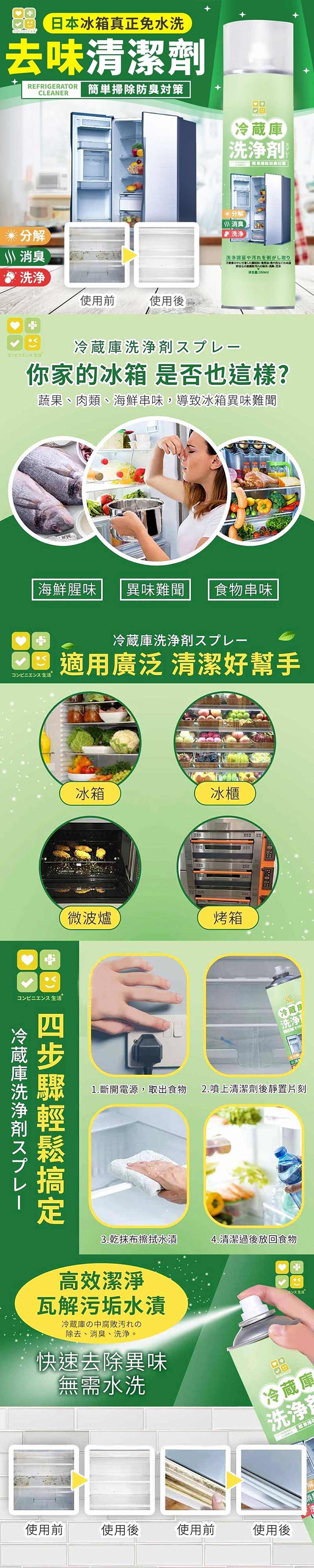 【CLH】免水洗冰箱去味清潔劑350ml 除髒汙 除臭