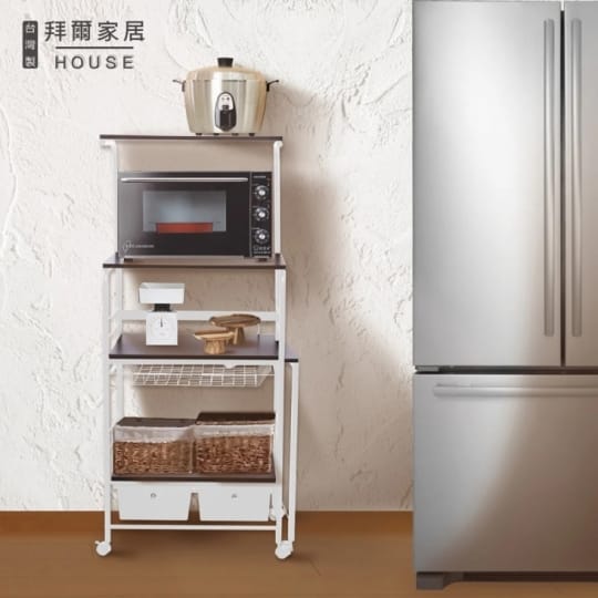 【拜爾家居】伸縮式廚房電器架(MIT台灣製造 附插座 微波爐架 廚房架 )
