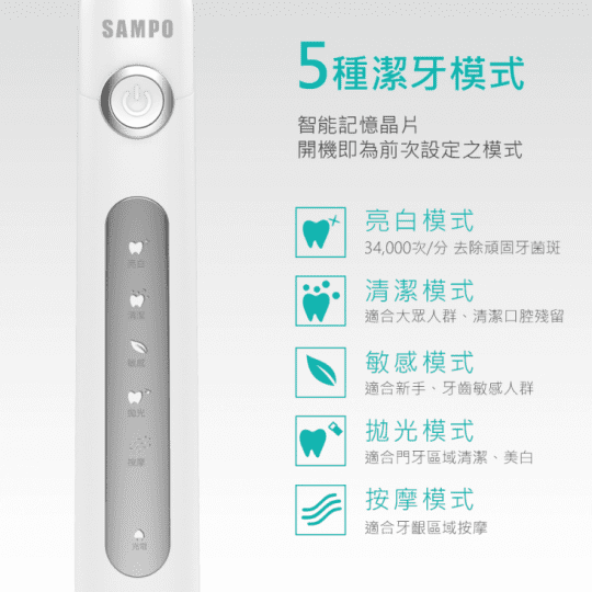 【SAMPO 聲寶】 音波牙刷震動牙刷