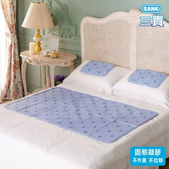 【日本三貴SANKI】散熱加強冰涼床墊 1床墊+2枕墊(素面藍)
