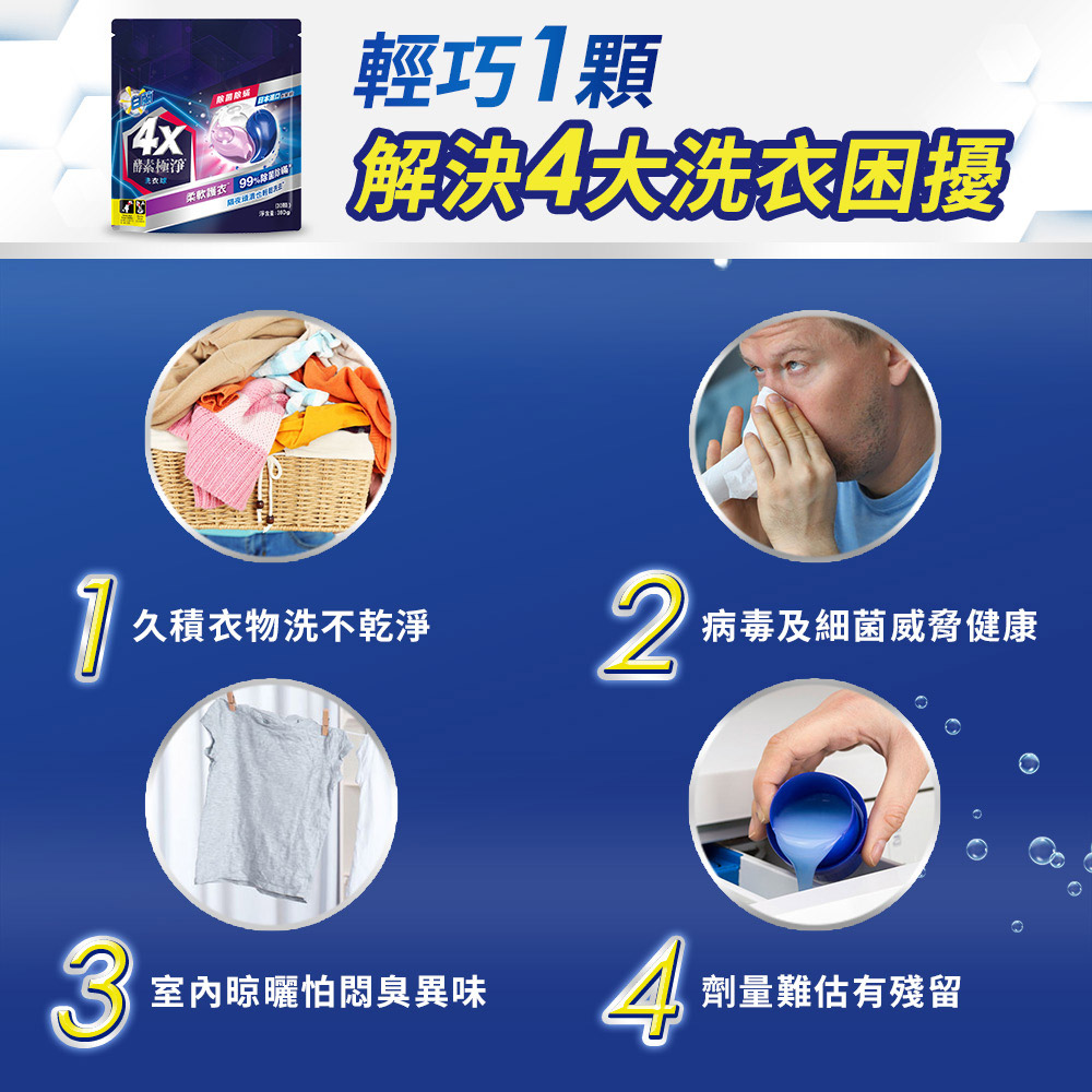 【白蘭】4X酵素極淨洗衣球 共54顆/袋 (除菌除蹣)
