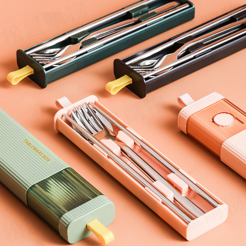 304不鏽鋼靜音環保餐具組 三件組 湯匙 筷子 叉子 四色任選