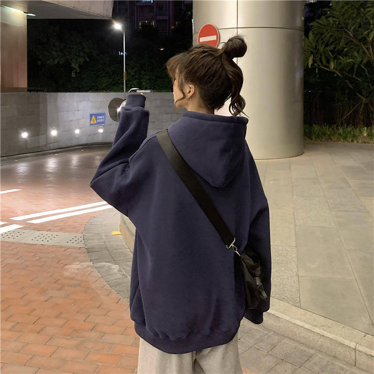 韓版加絨保暖寬鬆慵懶風字母長版連帽上衣 XL-3XL 保暖上衣