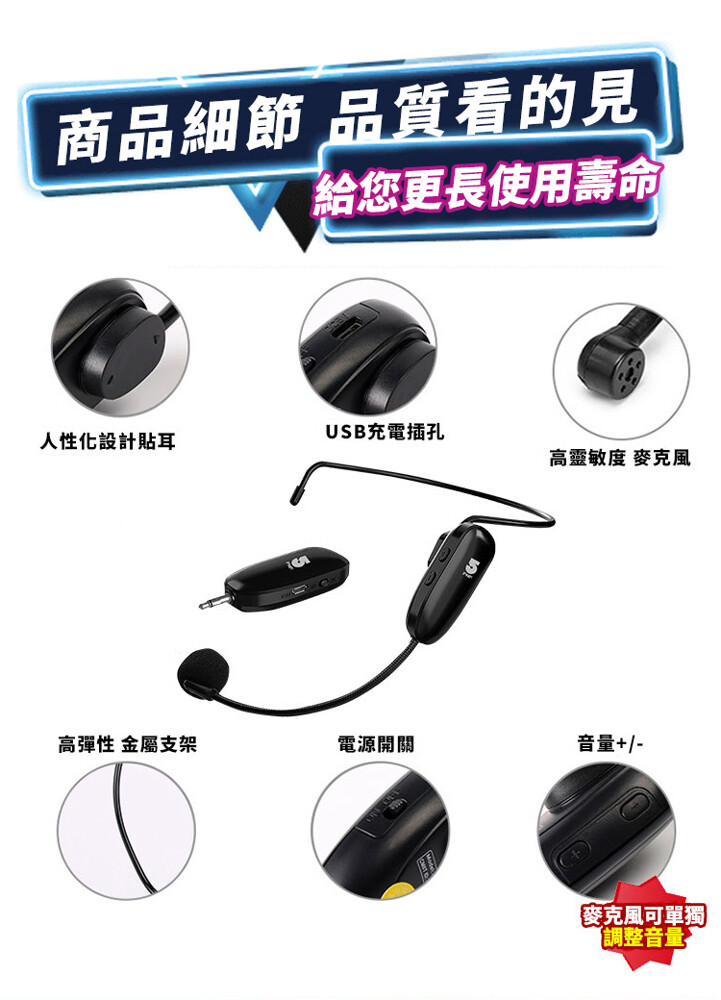 【IFIVE】台灣現貨 頭戴式UHF無線麥克風 更大聲更清晰 隨插即用免配對 強
