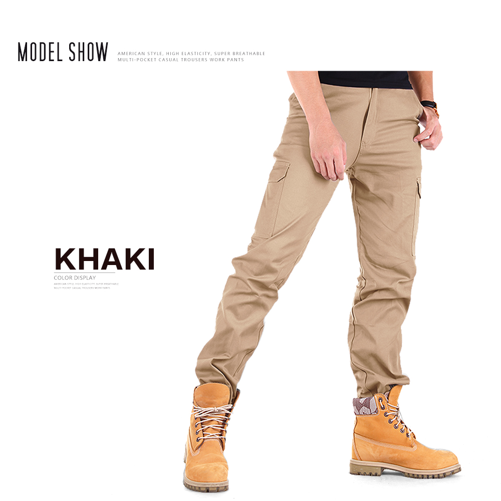 美式超彈性休閒長褲 透氣不悶工裝褲 工作褲 口袋褲 彈性褲 M-5L