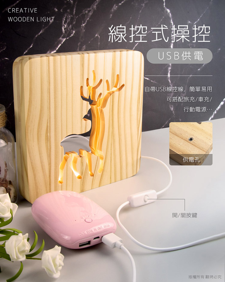       【aibo】創意夢幻 USB原木相框LED小夜燈