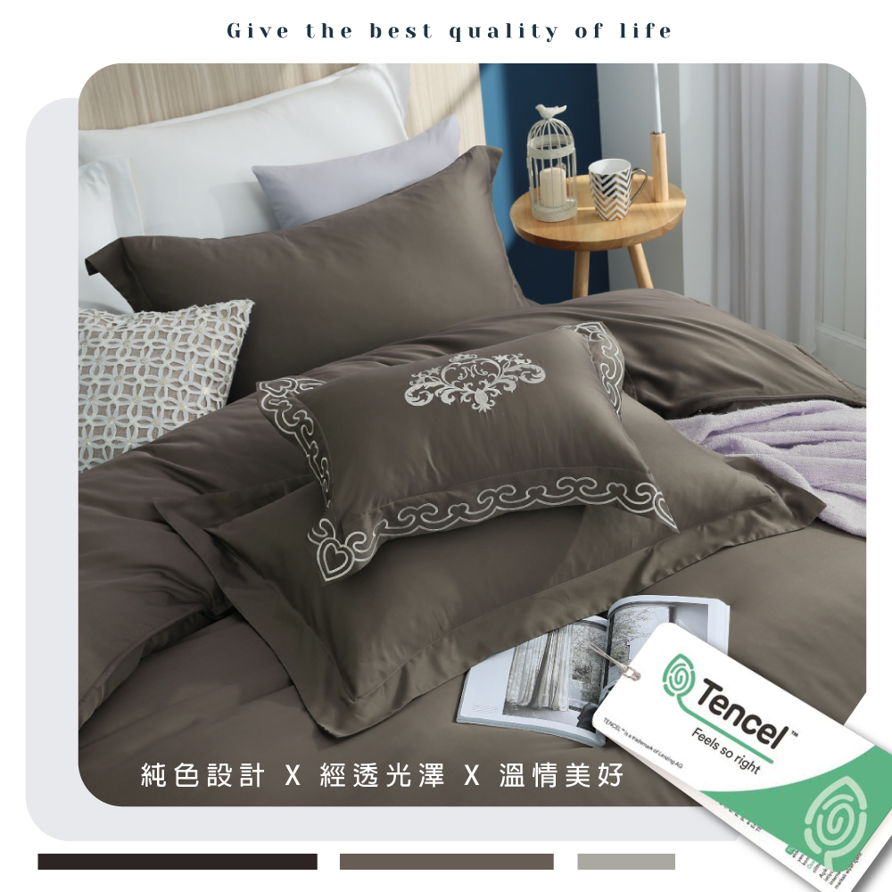 【BEST】韓版100支頂級素色天絲床包組 鋪棉兩用被套 贈刺繡小抱枕
