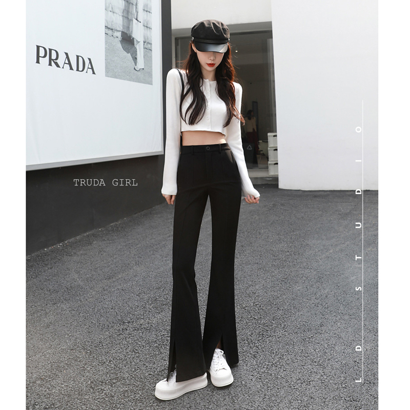 S-2XL全新美型修身西裝材質顯瘦微喇叭褲 休閒褲 西裝褲 