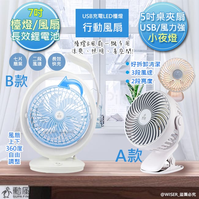 鋰電USB充電/隨充隨用【勳風】充電式行動風扇/檯燈扇/DC扇