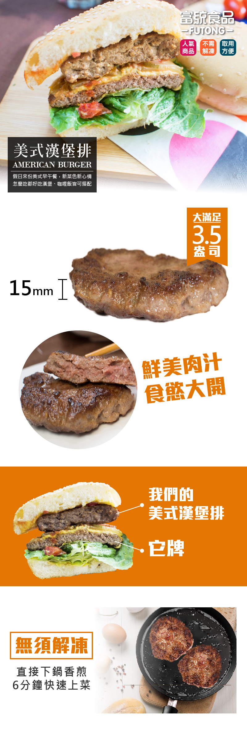 【富統食品】3.5盎司經典美式漢堡排 1000g(10片)/包(牛肉/豬肉任選)