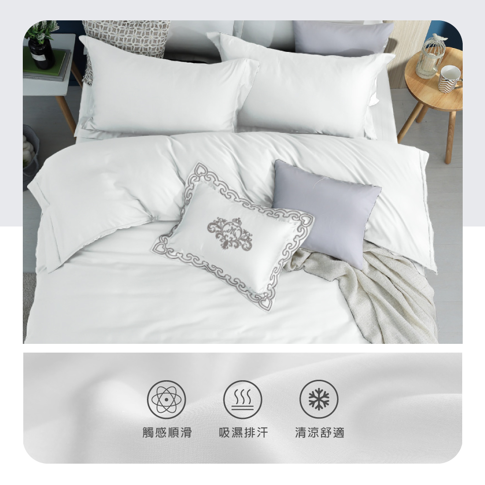 【BEST】韓版100支頂級素色天絲床包組 鋪棉兩用被套 贈刺繡小抱枕