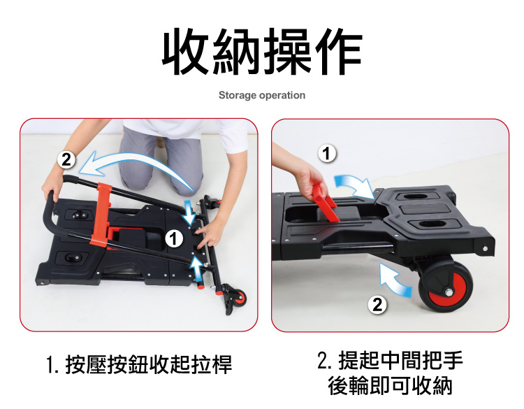 【ONE HOUSE】優奈變形二合一折疊平板手推車-煞車款 OH-L302