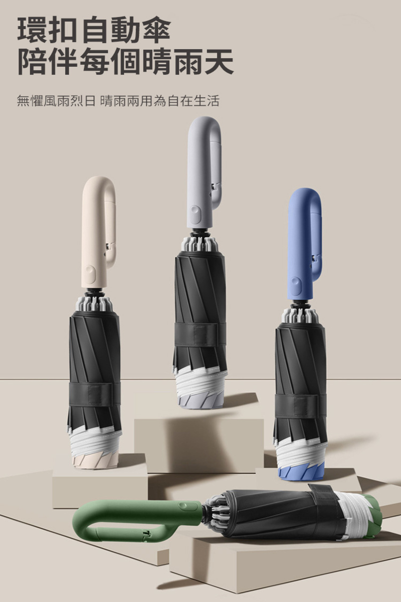 全自動黑膠環扣夜間反光反向傘5色