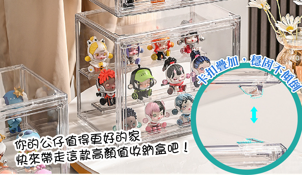 全透明階梯公仔玩具展示盒(30x17.9x24.6cm) 收納盒 壓克力盒 盲盒