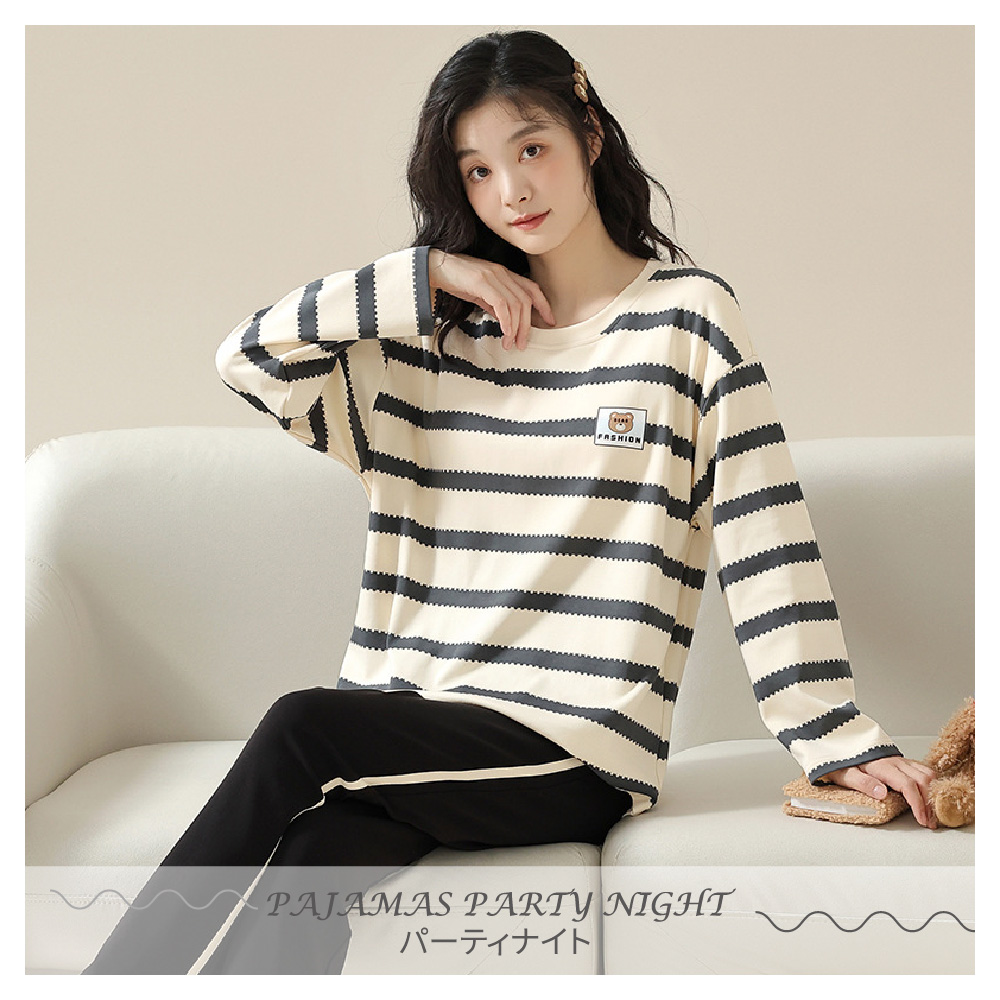 柔色悠閒附胸墊長袖居家睡衣 4色可選