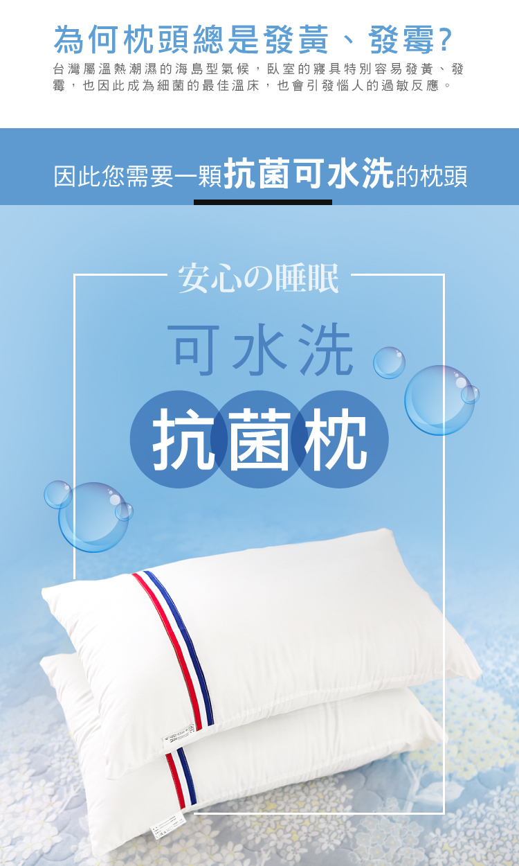 台灣製防蟎可水洗枕頭/寢具/防蟎枕頭