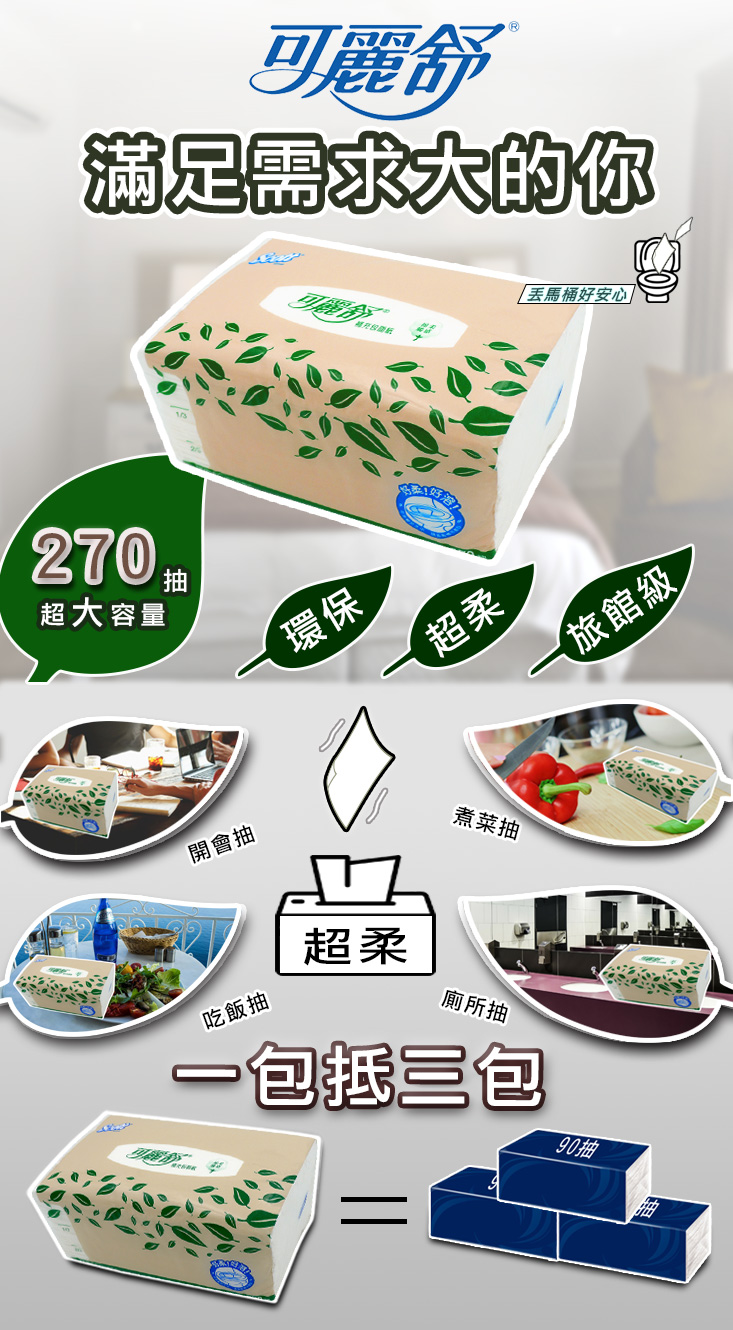【可麗舒 】 環保超柔270抽面紙(60包/箱)