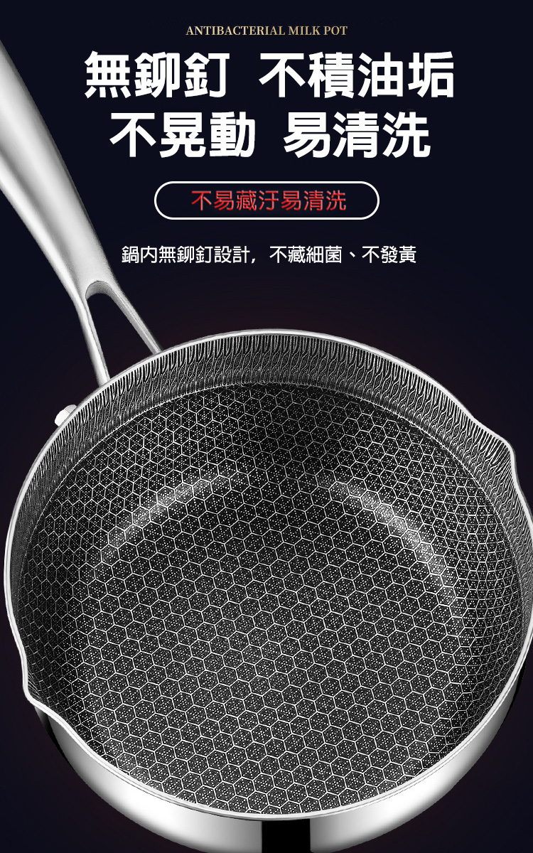 德國316不銹鋼不沾黏蜂窩雪平鍋
