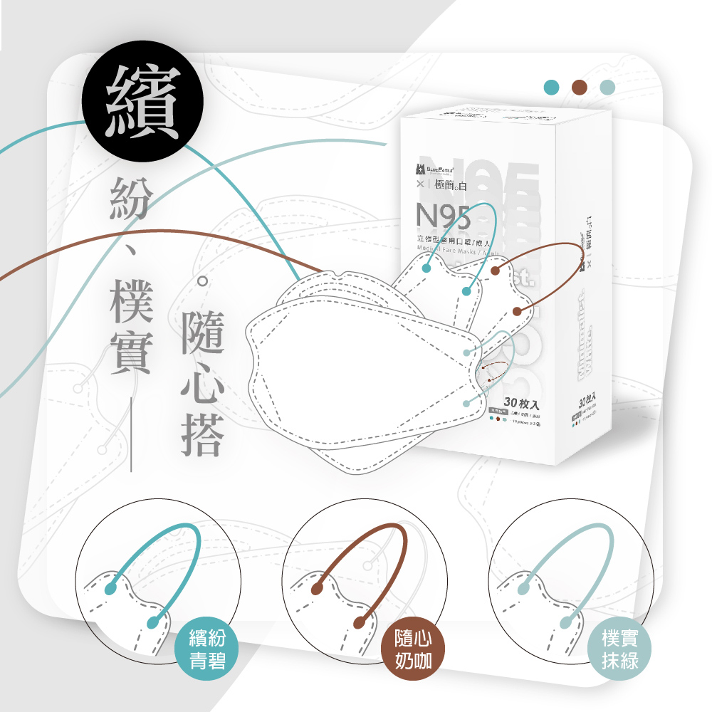 【藍鷹牌】N95醫用4D立體型成人口罩 極簡系列 30片/盒 (4款任選)