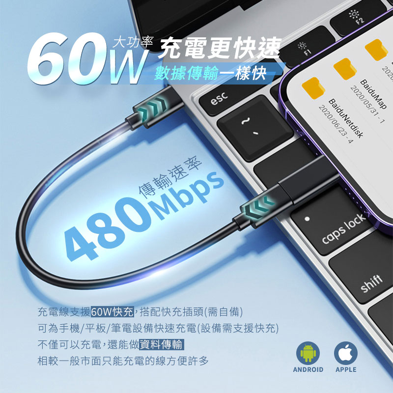 60W多功能充電線收納盒 蘋果 安卓 Type-C PD快充