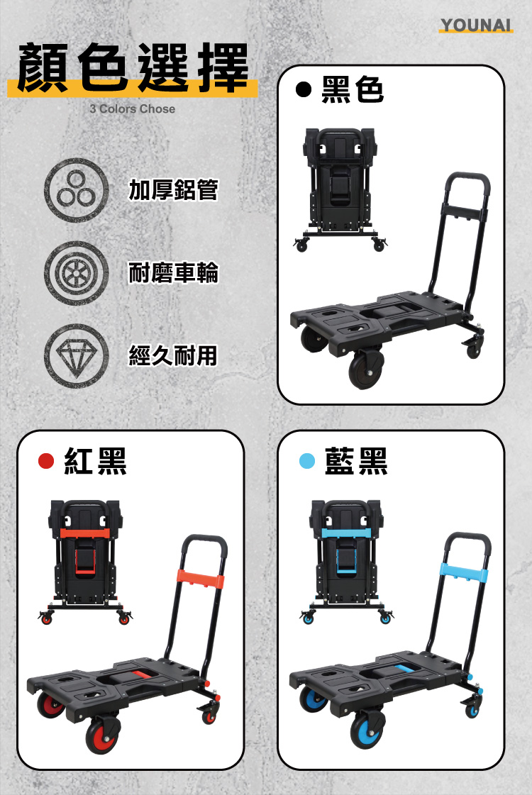 【ONE HOUSE】優奈變形二合一折疊平板手推車-煞車款 OH-L302