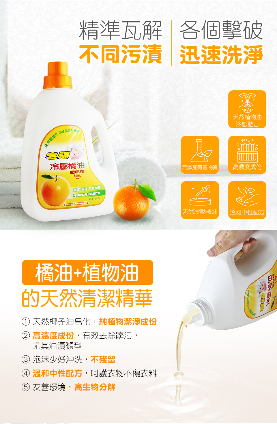 皂福 冷壓橘油肥皂精 (2400g/瓶)
