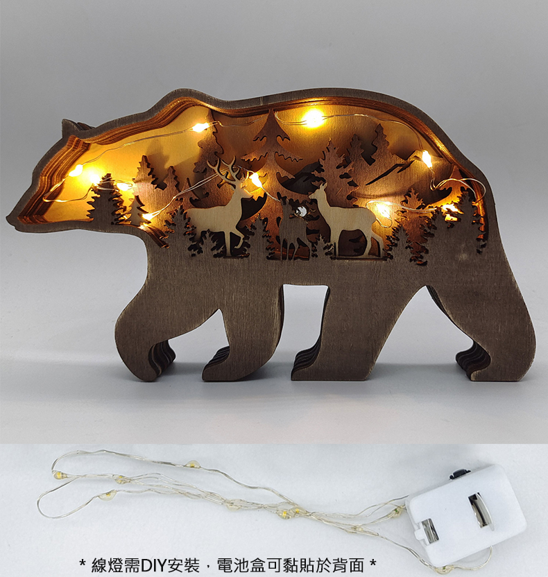 聖誕節擺件擺飾 木質復古風個性擺飾麋鹿棕熊燈飾  北歐森林動物飾品 居家裝飾 節