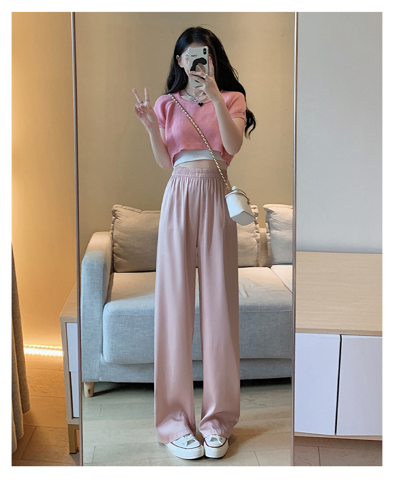 春夏冰絲涼感防曬修身寬鬆垂感闊腿褲 寬褲 休閒褲 四色任選