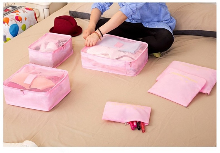 加厚防水旅行收納袋網包6件組 收納盒 旅行袋 (大號/中號/小號)