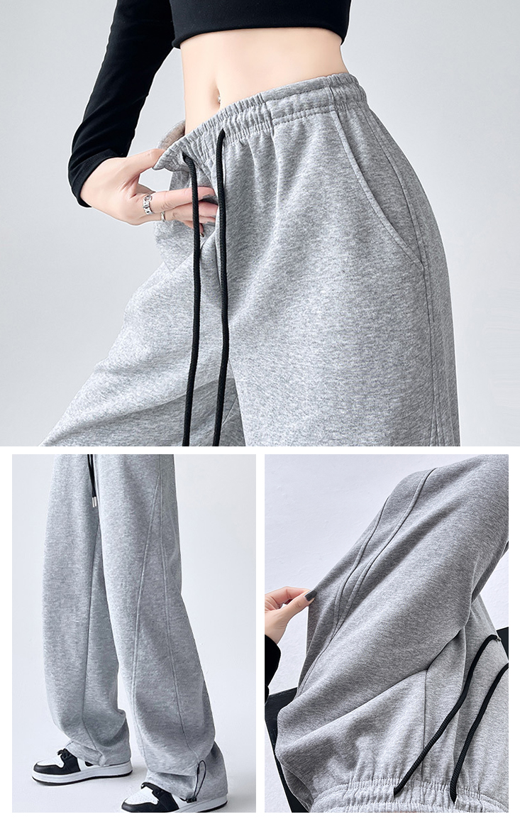 復古寬鬆束帶香蕉闊腿休閒褲S-XL(白／灰／黑／卡其) 運動褲 寬褲 縮口褲