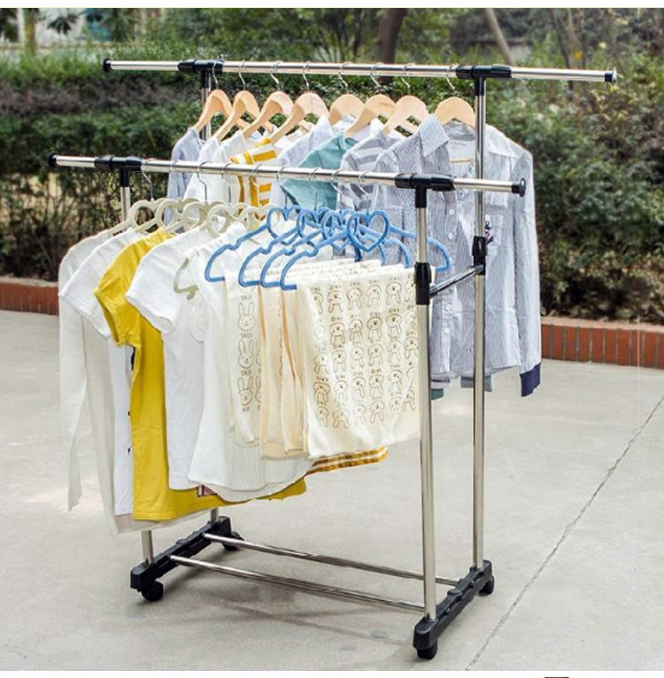 【VENCEDOR】雙桿附輪曬衣架-雙桿(伸縮 防滑剎車輪 不鏽鋼材質 防風掛扣