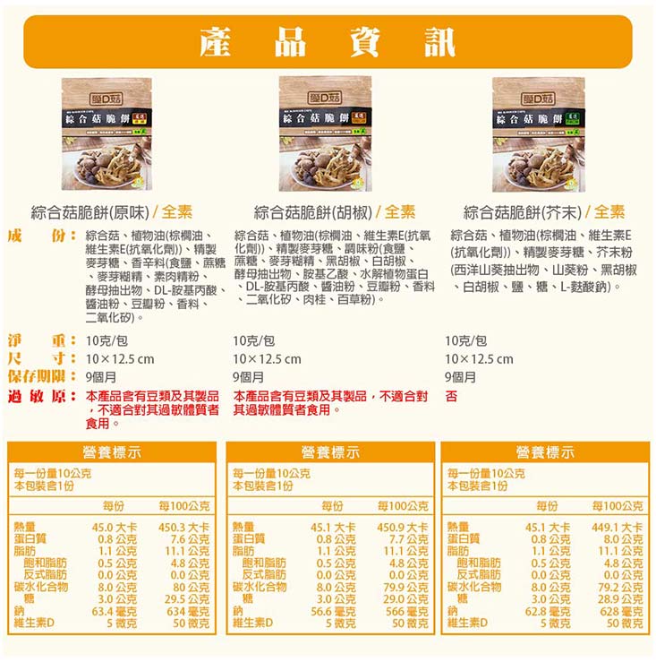 【愛D菇】綜合香菇脆餅禮盒(10g*12包/盒) 全素禮盒
