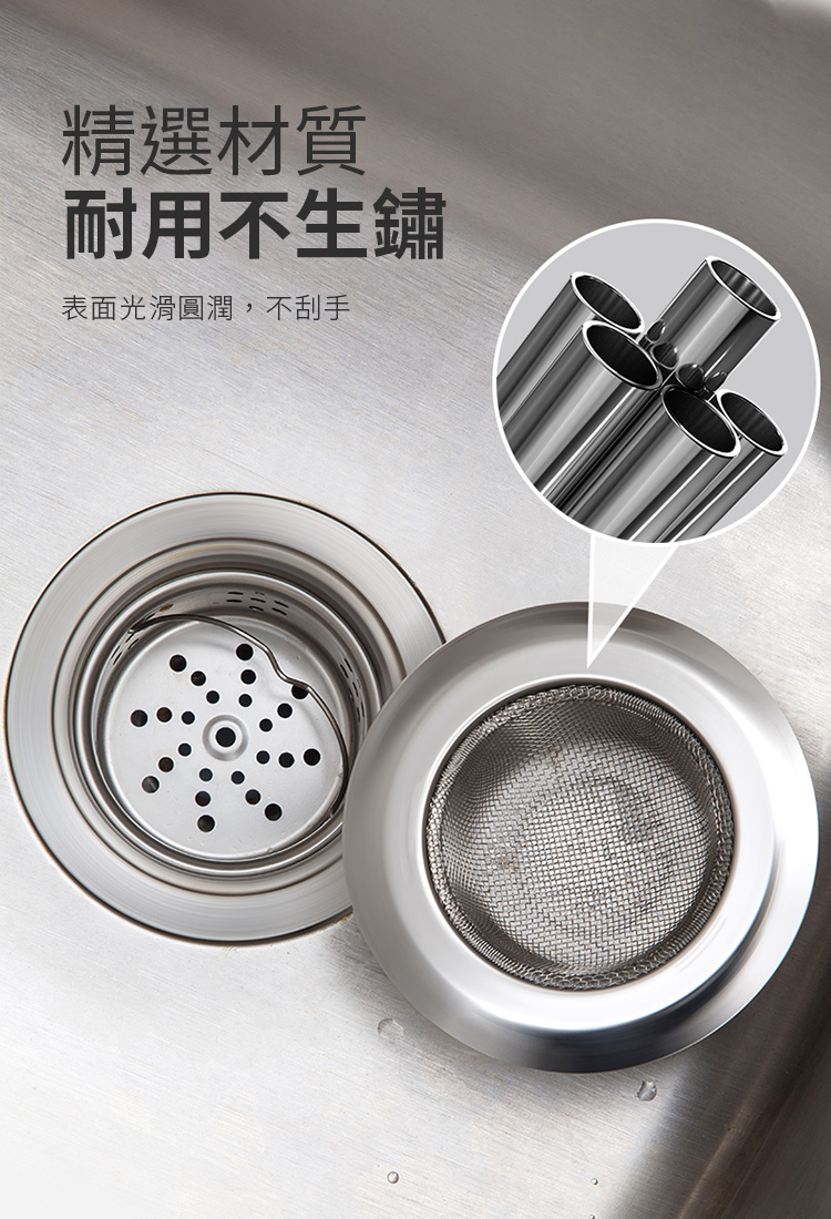       【捷華】不鏽鋼水槽過濾網 排水孔濾網 防堵濾網 廚房浴室流理台水槽