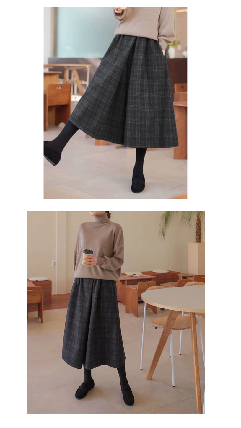 毛呢格紋保暖格紋闊腿褲寬褲