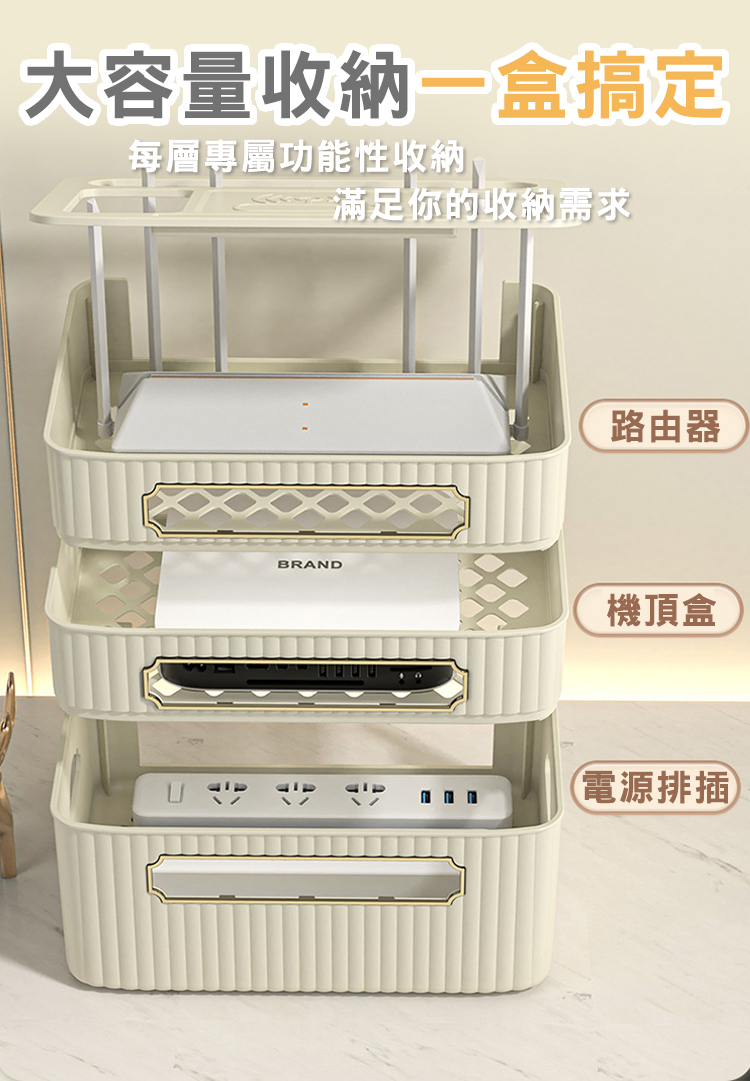 電鍍多層大容量路由器電線收納盒