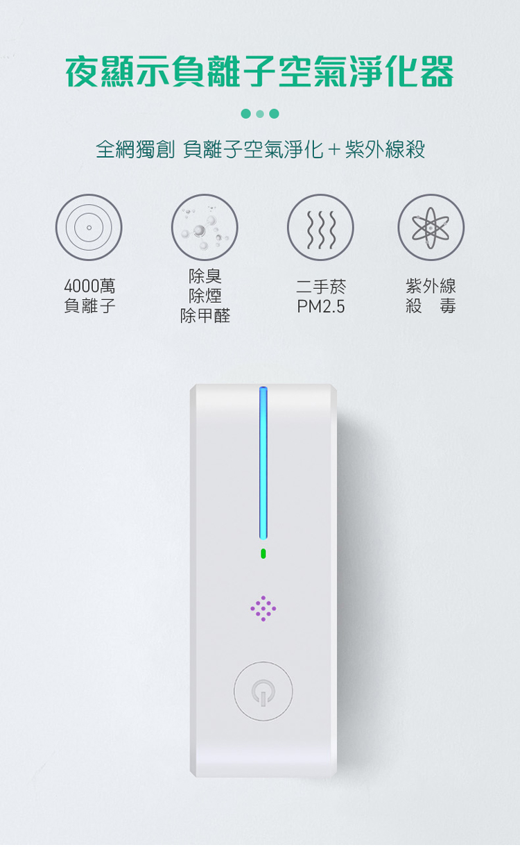       【CS22】迷你負離子空氣淨化器(插頭式)