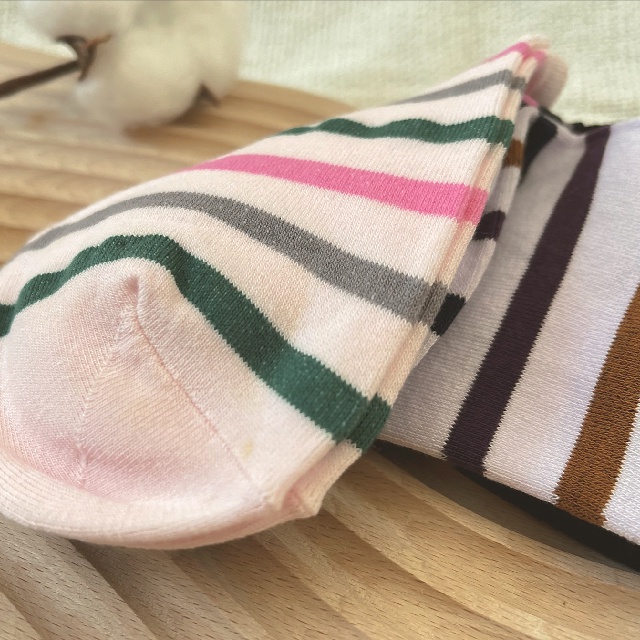 【凱美棉業】MIT台灣製精梳棉女版條紋款直角襪 彈性襪口不束腳