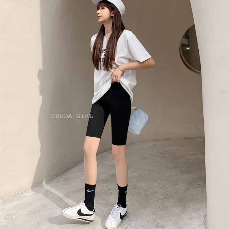 韓系高腰收腹顯瘦修身高彈性休閒五分內搭褲 瑜珈褲 