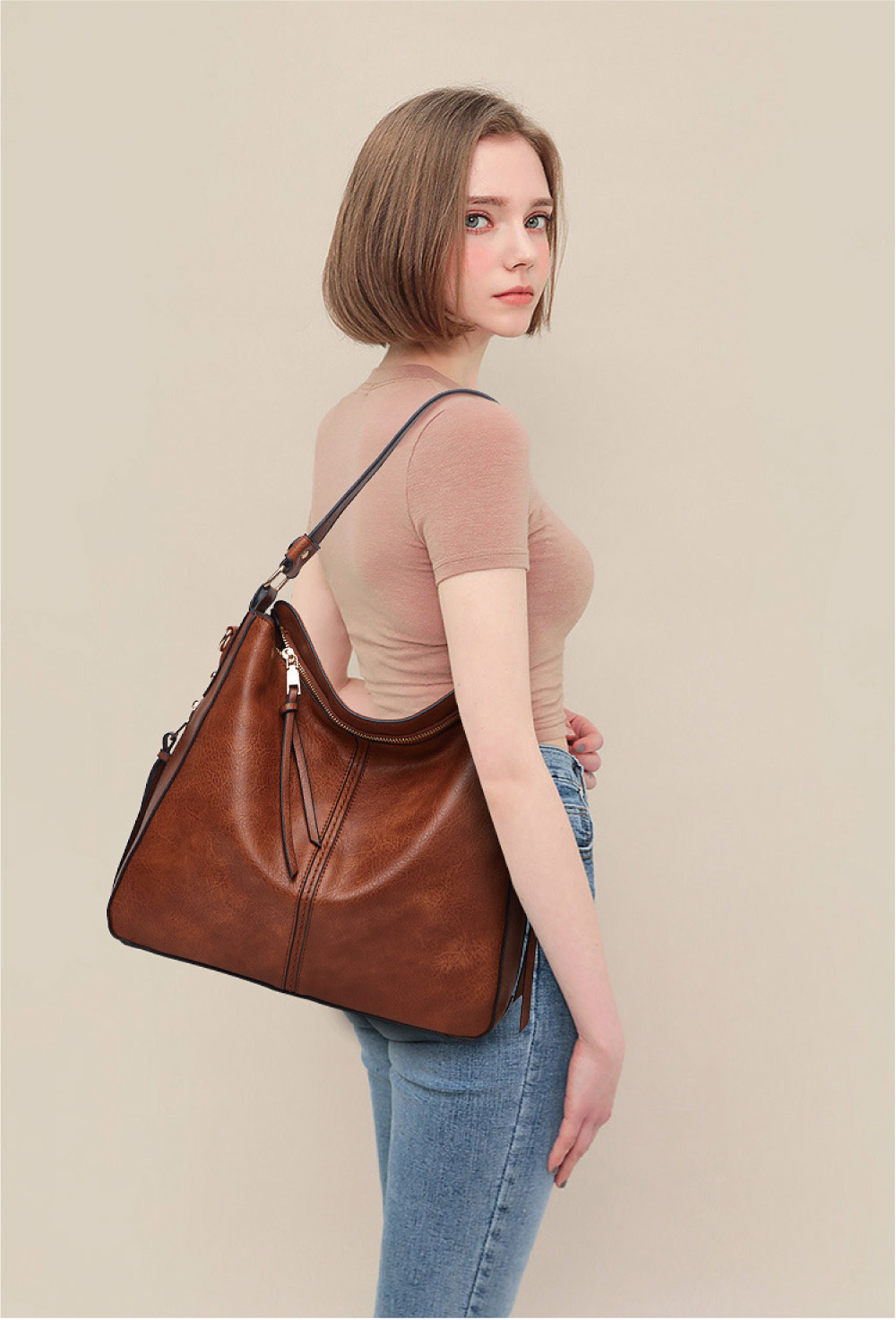 通勤大容量時尚多功能兩件組斜背包 肩背包 多色任選