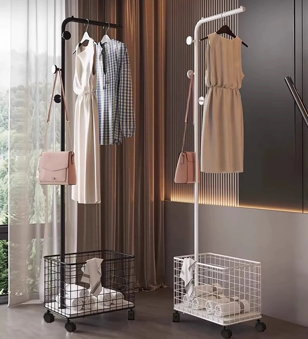 多功能籃網掛衣架 吊衣架 附輪