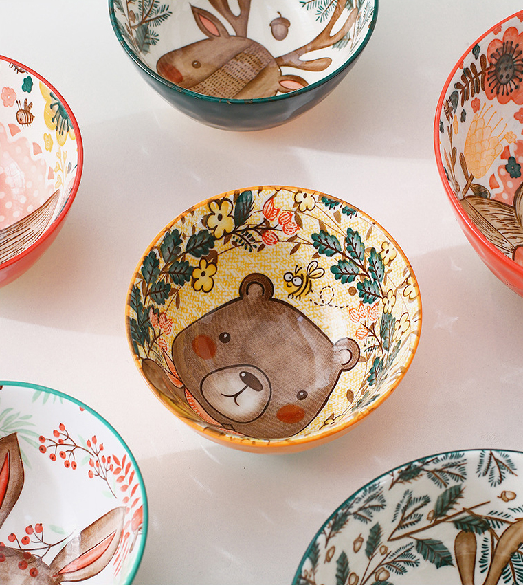       【易麗特】樂活療癒動物森林系列陶瓷湯碗-4入/組(2組)