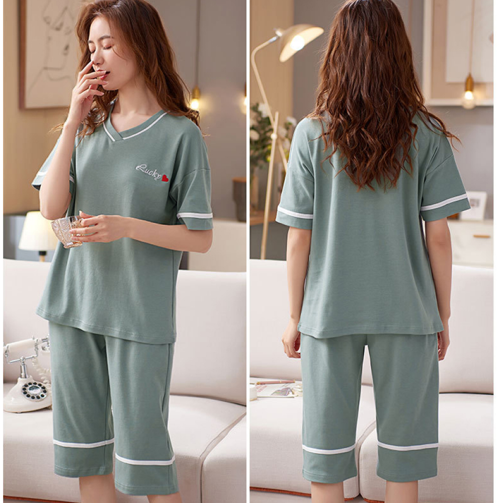       【NEW FORCE】棉柔V領七分褲居家套裝-4色可選(睡衣/居家