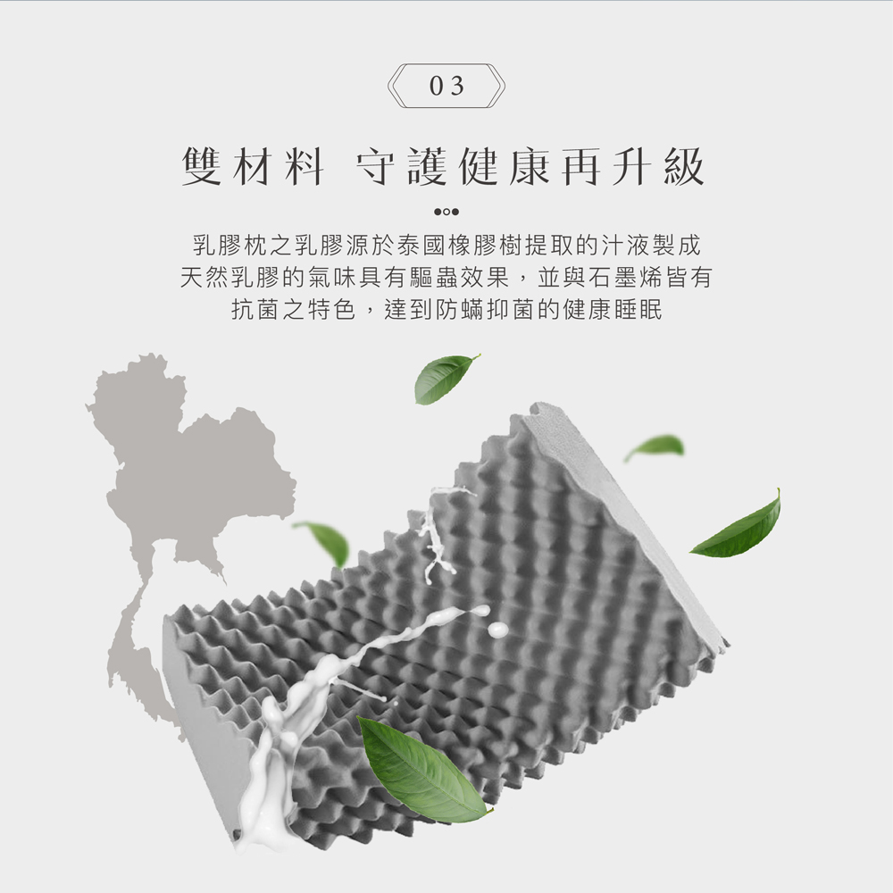 【BEST】石墨稀泰國天然乳膠枕 送3M枕套 人體工學護頸枕 顆粒按摩枕