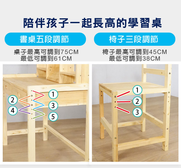 【LOGIS】 多層架大地實木成長桌椅組CBV80/100/120