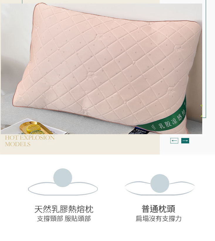 冰絲乳膠涼感透氣舒眠枕 枕頭 靠枕 人體工學 冰涼感 熱熔枕