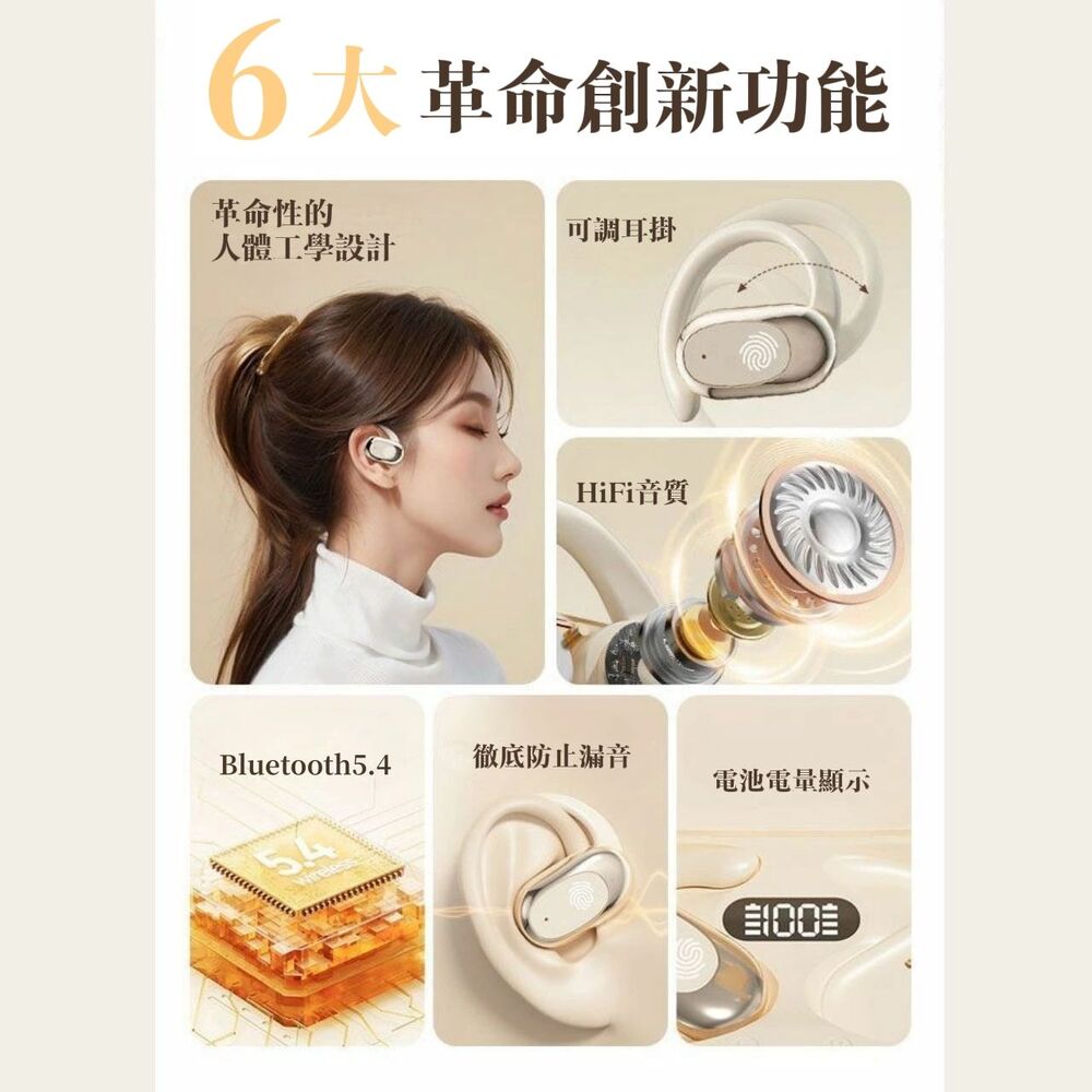 【ON WING】開放式耳掛藍芽耳機 附大容量充電倉 數位顯示電量 無線耳機