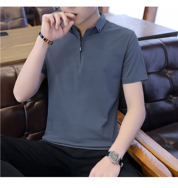 簡約拉鍊高彈休閒POLO衫 素面百搭款/拉鍊領口/夏裝/男性上衣/休閒上衣/短袖