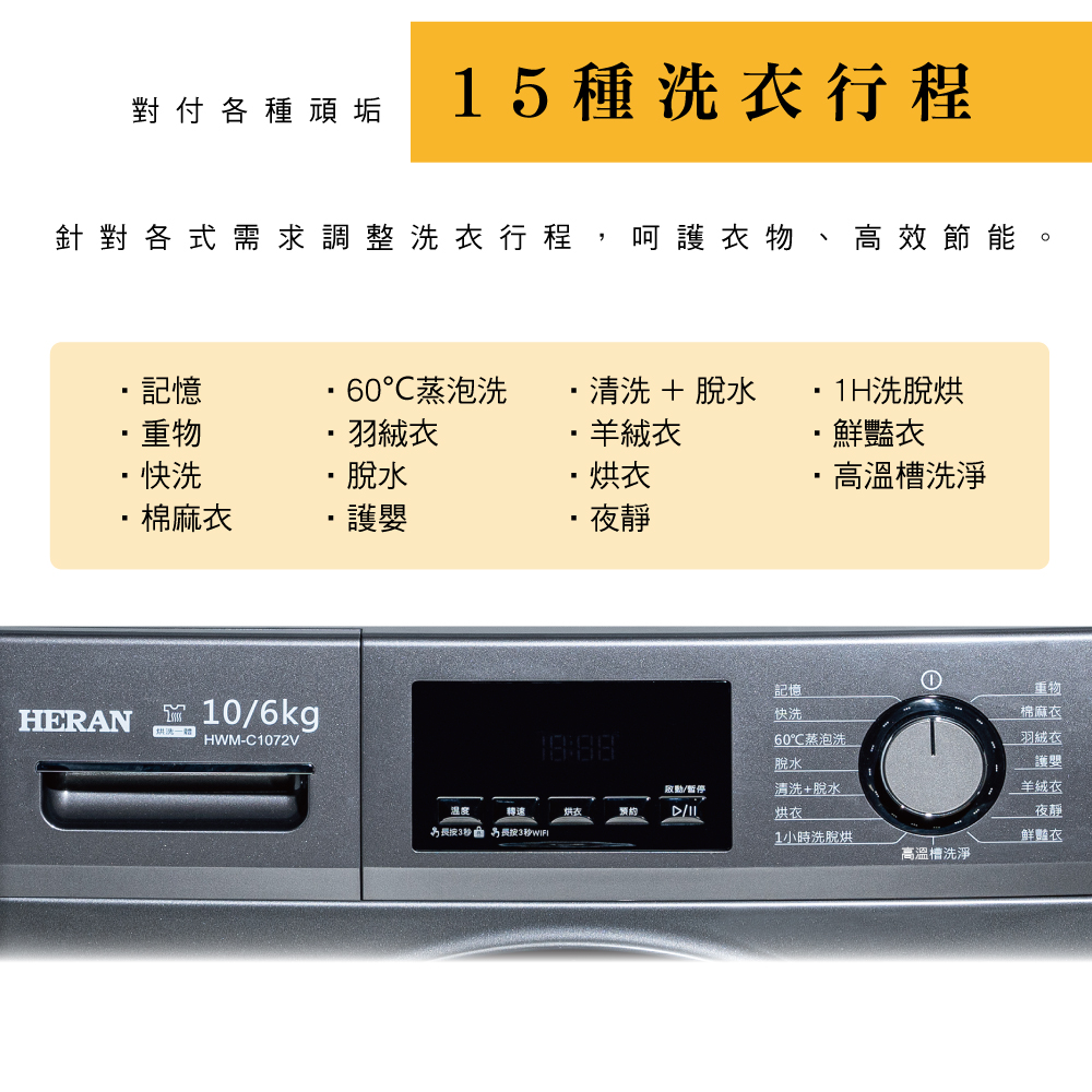 【禾聯】10KG智慧WIFI蒸氣洗變頻洗脫烘滾筒式洗衣機(HWM-C1072V)