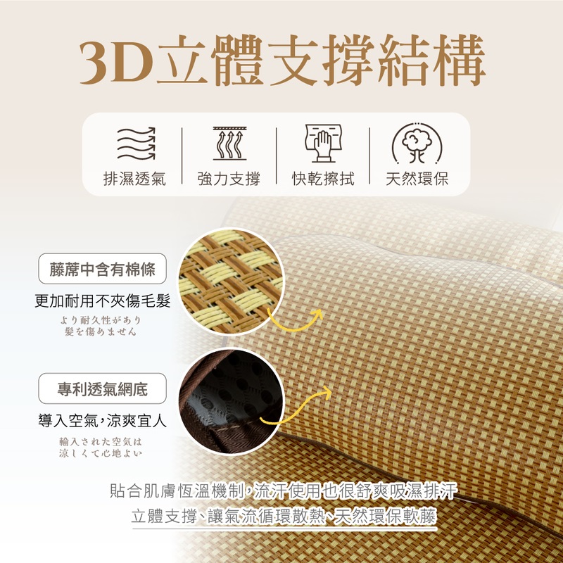 【夢之語】加厚3D彈力透氣涼感藤蓆 (單人/雙人/加大) 涼蓆 枕頭套