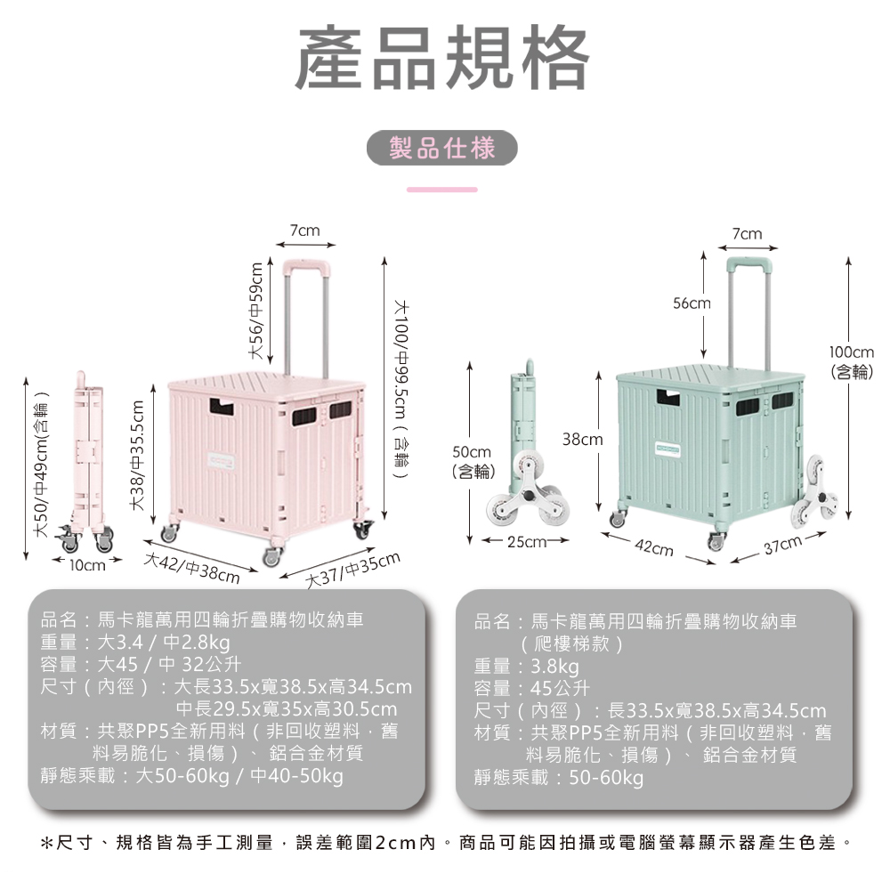       【丸丸媽咪】四輪 無爬梯輪 馬卡龍萬用折疊購物收納車 大款